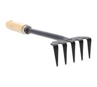 HOMSFOU Mini Râteau de Jardin à Main 5 Dents en Bois, Petit Outil Manuel de Jardinage pour Aérer et Cultiver Le Sol, Râteau à Gazon Compact pour Entretien de Pelouse et Espaces Verts