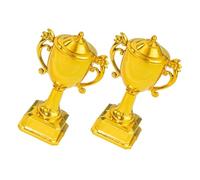 HOMSFOU Mini Trophées Dorés 2 Pièces Réutilisables pour Décoration Gâteaux Anniversaires Garçon et Filles et Scènes de Compétition Sportives Accessoires Légers Faciles à Nettoyer