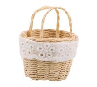 HOMSFOU Miniature Handwoven Dollhouse Basket Small Imitation Rattan Tote with Handle Lightweight for Doll Play Scenes and Micro Landscaping Accessories
