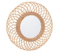 HOMSFOU Miroir Mural Suspendu en Rotin Naturel Ø40 Cm, Miroir Décoratif pour Salon et Chambre, Design Scandinave Minimaliste, Décoration Murale et Fonctionnelle