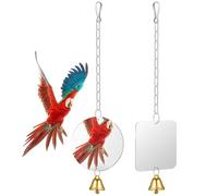 HOMSFOU Miroir Perroquet Oscillant Clochette 2 Pièces pour Cage à Oiseaux Adapté aux Canaris et Perruches en Acrylique Suspendu Interactif Couleur Aléatoire