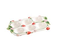 HOMSFOU Organisateur D'œufs en Céramique avec Décor Fraise, 6 Trous, Facile à Nettoyer, Multifonctionnel Cuisine et Présentation Quotidienne du Petit-déjeuner
