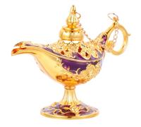 HOMSFOU Ornement Lampe à Huile en Alliage de Zinc Petit Format Doré Violet, Décoration Lumineuse Sculptée Rétro pour Fête de Mariage et Bureau, Objet Décoratif Charmant et Résistant