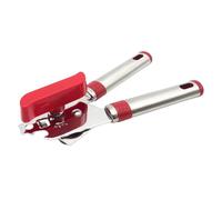 HOMSFOU Ouvre-boîte Multifonctionnel en Acier Inoxydable Lame Tranchante, Poignée Antidérapante Rouge, Accessoire Cuisine Portable pour Ouvrir Bocaux et Bouteilles Facilement