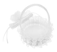 HOMSFOU Panier à Bagues Élégant pour Mariage Poignée Perle, Coussin Brodé en Dentelle Blanche en Tissu, Protection Facile des Alliances pour Cérémonies et Fiançailles
