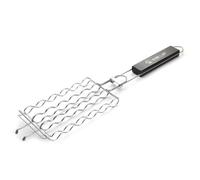 HOMSFOU Panier à Barbecue en Acier Inoxydable Résistant la Chaleur Poignée en Bois, Maille Rigide Forme Ondulée, Facile à Laver pour Activité Barbecue en Plein Air