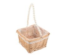 HOMSFOU Panier à Fleurs Tressé en Rotin Poignée Perle Kaki | Décoration pour Balcon et Chambre, Longue Durée de Service Style Aléatoire