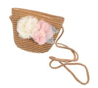 HOMSFOU Paquet à Bandoulière en Paille Tressée pour Garçon et Filles Petit Paquet de Plage D'été Fille Rose Café Fleurs Blanches en Soie Vacances et Sorties Léger et Pratique