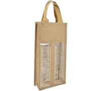 HOMSFOU Paquet à Vin en Jute Jaune Fenêtre Transparente, Poignée en Lin, pour 2 Bouteilles, Paquet Présent Réutilisable pour Noël et Transport Sécurisé des Bouteilles de Vin