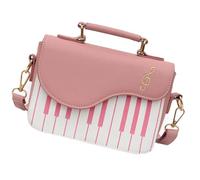 HOMSFOU Paquet Bandoulière Petit Carré pour Fille en Pu Rose, Broderie Colorblock Notes de Piano, Léger École, Loisirs et Sorties, 1 Pièce