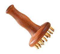 HOMSFOU Peigne de Massage en Bois de Santal et Laiton pour Cuir Chevelu et Corps, Masseur Manuel Méridien Compact, Brosse de Pression Ergonomique pour Dos, Ventre et Jambes, Accessoire