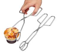 HOMSFOU Pinces à Nourriture en Acier Inoxydable Argenté 2 Pièces, Résistantes la Chaleur Design Antidérapant, Style Long la Mode pour Barbecue et Repas en Plein Air