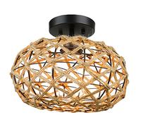 HOMSFOU Plafonnier Encastré Vintage En Fer Et Corde De Jute, Compatible Douille E26/e27, Luminaire De Plafond Rustique Pour Salon Et Couloir, Luminaire Monté Au Plafond Sans Ampoule