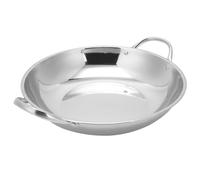 HOMSFOU Poêle à Paella en Acier Inoxydable 22 Cm avec Double Poignée, Marmite Sèche Légère pour Cuisson Rapide et Uniforme, Casserole Ménagère pour Fondues, Ustensile la Cuisine Résistant