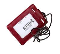 HOMSFOU Porte-Badge en Cuir Rouge Protection Rfid Format Tour de Cou Porte-Cordon Pratique Étui pour Carte d'Embarquement Badge d'Identification Voyage et Travail