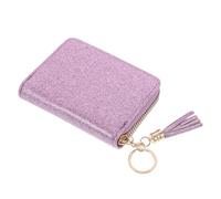 HOMSFOU Porte-Cartes Femme à Paillettes Violet Accordéon avec Fermeture Éclair, Grand Porte-Monnaie Compact pour Cartes de Crédit et Monnaie, Pochette à Pompon pour Shopping et Usage