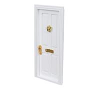 HOMSFOU Porte Miniature Artisanale en Bois Naturel Blanc à 4 Carreaux, Modèle Décoratif pour Maison de Poupée, Accessoire de Bricolage pour Décoration de Jardins Féériques et Nurseries