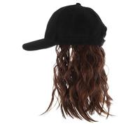 HOMSFOU Postiche Courte Bou Brune Intégrée à Casquette de Baseball Bobo Femme, Style Vintage Chic, Postiche Synthétique Légère pour Usage Quotidien et Extérieur