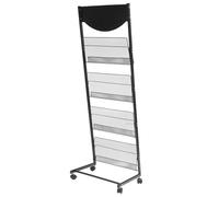 HOMSFOU Présentoir à Journaux sur Pied Multifonctionnel Roulettes, Porte-brochures Robuste en Matériau Renforcé, Étagère de Rangement pour Magazines, Kiosque à Journaux pour Bureaux