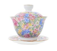 HOMSFOU Service à Thé Gaiwan 140 Ml en Céramique Émaillée Multicolore Style Palais Tasse à Thé Traditionnelle Chinoise avec Couvercle et Soucoupe pour Maison Bureau