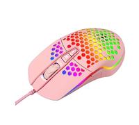 HOMSFOU Souris de Jeu Filaire Luminescente à Coque Ajourée, Gamer PC Bureau, Design Léger et Ergonomique, Réglage Dpi 4 Niveaux, Éclairage LED Rose pour Gaming Compétitif