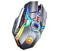 HOMSFOU Souris de Jeu sans Fil Rechargeable Silencieuse Ergonomique pour Gamers, RGB 7 Couleurs, Portée 15m, Gris Électroplaque, Usage Gaming PC Compétitif et Entre Amis