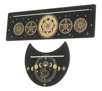 HOMSFOU Support en Bois Sculpté en Tilleul pour Cartes de Tarot, Lot de 2 Pièces, Base Résistante à l'usure Décoration Phases Lunaires, Accessoire Divination pour Autel de Tarot et Usage