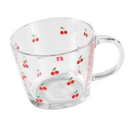 HOMSFOU Tasse en Verre Transparente à Motif Cerises, Tasse à Lait Créative 300ml, Gobelet à Boire pour Petit-déjeuner, Ustensile Cuisine Pratique, Décoration Maison et Bureau