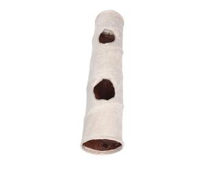 HOMSFOU Tunnel de Jeu pour Chats Droit avec 2 Trous et Balle Beige | Polyester, Format Tubulaire, Refuge Privé Portable, pour Petits Animaux