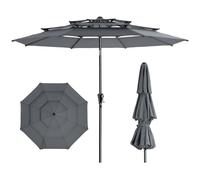 HOMSHADE Parasol de terrasse pour extérieur à 3 niveaux avec résistant à la décoloration de 5 ans, parasol ventilé avec protection UV UPF50+, bouton-poussoir d'inclinaison et manivelle pour piscine