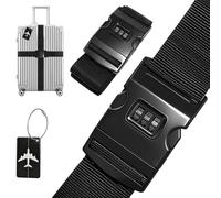 Homshsjhkis 2 Pcs Sangle Valise Voyage avec Code, Etiquette Bagage Valise Avion, Réglable Sangles à Bagage, Fixes et Faciles à Identifier, Résistant Pression Saleté, Rapide Identification, Noir