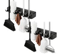 Homshsjhkis 2Pcs Accroche Balai Mural, Support Balais Mural, 5 Support Balais Mural et 6 Crochets Noir, Attache Range Balai Mural avec Vis pour Rangement Balais, Outils de Jardin et Garage