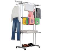 Homshsjhkis Etendoir Linge Interieur, Sechoir a Linge Pliable Exterieur avec roulettes, Extensible Grande Capacité, Montage Facile Ailes Latérales, Multifonction Acier Inoxydable Seche Linge Etendoir