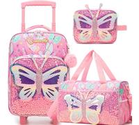 Homskiii Valise souple à roulettes pour enfants de 40,6 cm - Approuvée par les compagnies aériennes, papillon rose, Medium