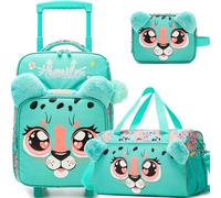 Homskiii Valise Souple à roulettes pour Enfants de 40,6 cm - Approuvée par Les compagnies aériennes, Vert léopard, Medium