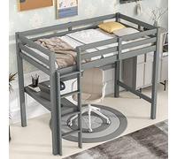 HomSof Lit mezzanine double avec bureau intégré, gris