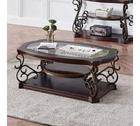 HomSof Table basse en verre avec rangement, table d'appoint avec plateau en verre, étagère centrale en MDF et pieds en métal, 132,1 x 81,3 x 51,8 cm (L x l x H)