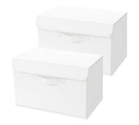 Homsorout Lot de 2 boîtes de rangement pliables avec couvercle, avec poignée, panier de rangement en tissu, boîte de rangement avec couvercle, boîte pliante pour vêtements, livres, blanc