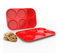 HOMSPE Lot de 2 moules à muffins en silicone pour la cuisson de 10,2 cm, parfaits pour la cuisson des muffins aux œufs, des biscuits, des pains à hamburger, des muffins et plus encore, de qualité