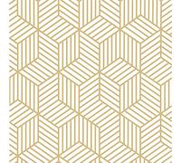HOMSPE Papier peint blanc et doré à motif hexagonal géométrique 45 x 500 cm, papier peint à rayures modernes, papier peint doré autocollant et amovible