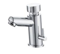 HOMSSY Robinet Temporisé pour Lavabo, Mitigeur 2 Eaux (Eau Chaude et Froide), Poussoir Mural, Design Chromé, Économie d’Eau, Contrôle Automatique