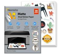Homsto Lot de 20 feuilles de papier autocollant en vinyle imprimable pour imprimante à jet d'encre - Papier autocollant mat imperméable de qualité supérieure - Idéal pour travaux manuels, étiquettes
