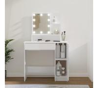 HOMTAKIE Coiffeuse avec LED Blanc Brillant 86,5x35x136 cm