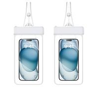 HOMTERN Lot de 2 étuis étanches IPX8 pour la natation, grands étuis étanches pour téléphones de 7,2" avec coque pour iPhone 16, 15, 14 Pro Max et autres téléphones portables (blanc)
