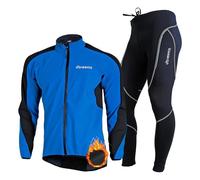 HOMTOL Hommes bike jacket set Hiver chaud Résistant à l'eau et au vent Veste de vélo et pantalon avec coussin (FR/ES, Alpha/lettres, L, Taille normale, Taille normale, Bleu)