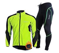 HOMTOL Hommes bike jacket set Hiver chaud Résistant à l'eau et au vent Veste de vélo et pantalon avec coussin (FR/ES, Alpha/lettres, L, Taille normale, Taille normale, Vert)