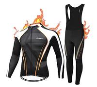 HOMTOL Maillot cycliste d'hiver en polaire thermique, manches longues Maillot cycliste en polaire thermique, manches longues Short cycliste avec rembourrage de siège 9D