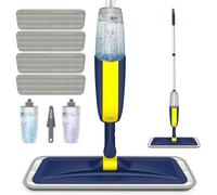 HOMTOYOU Balai pulvérisateur pour Nettoyer Les sols : Balai Plat Humide et Sec avec pulvérisateur pour carrelage en Bois Dur stratifié Vinyle - 4 tampons lavables en Microfibre pour la Maison et la