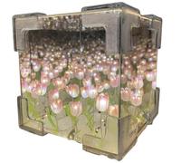 Homtrator Blossom Box, DIY Tulips Cube Mirror Lamp, Realistic DIY Tulip Night Light, Desktop Decorative Lamp, LED Night Light with Mirror, Bedside Lamp for Womens, Handmade Ornament(Pink,30 Flowers)