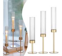 Homtrator Bougeoir Cannelé, Bougeoirs Dorés en Verre Hurricane, Lot De 3 Bougeoirs Centraux, Bougeoirs Coniques Hauts en Métal for Mariage, Décoration D'intérieur Et D'extérieur